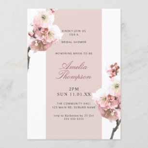 Cherry Blossom Dusty Pink Floral Bridal Shower Invitation