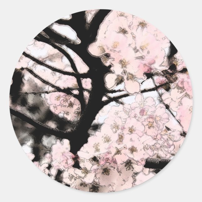 Cherry Blossom Edited Classic Round Sticker (Front)