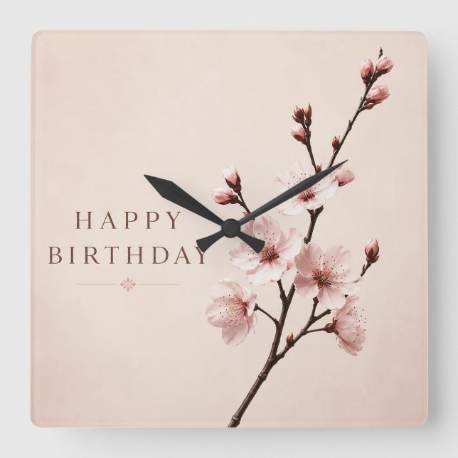 Cherry Blossom Elegance Birthday Square Wall Clock (Front)
