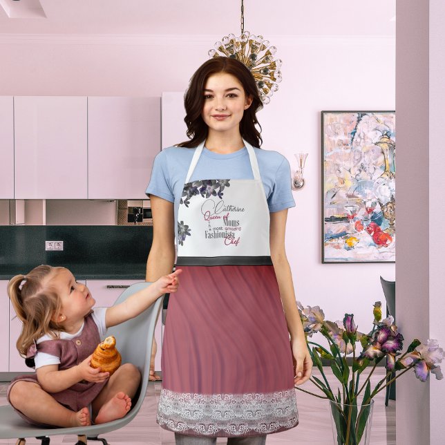 Cherry Blossom Elegance Mother Apron (Mother in her kitchen with her baby wearing cherry blossom elegance apron by fantabuloustef)