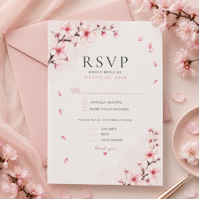 Cherry Blossom Elegance Wedding RSVP Card (Creator Uploaded)