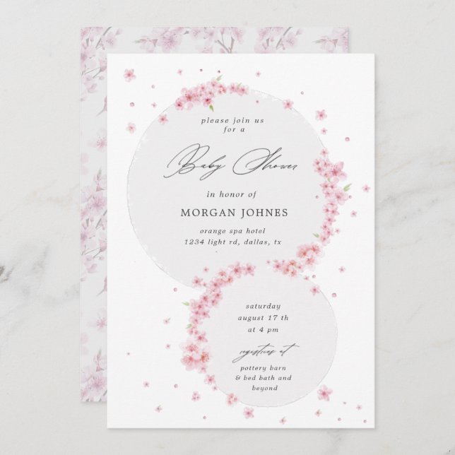 cherry blossom elegant baby shower invitation (Front/Back)