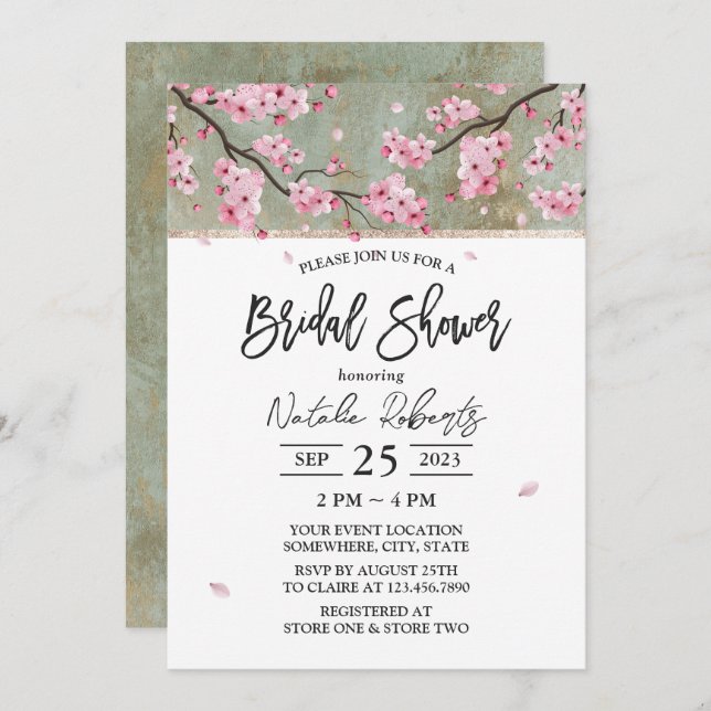 Cherry Blossom Elegant Floral Bridal Shower Invitation (Front/Back)