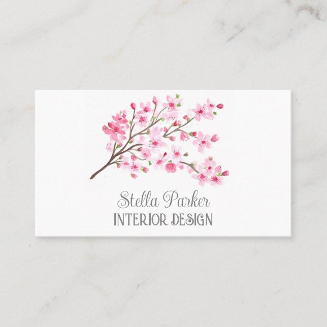 Cherry Blossom Elegant Floral Spring Business Card (Front)