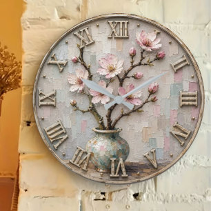 Cherry Blossom Elegant Pink Sakura Floral Art Large Clock