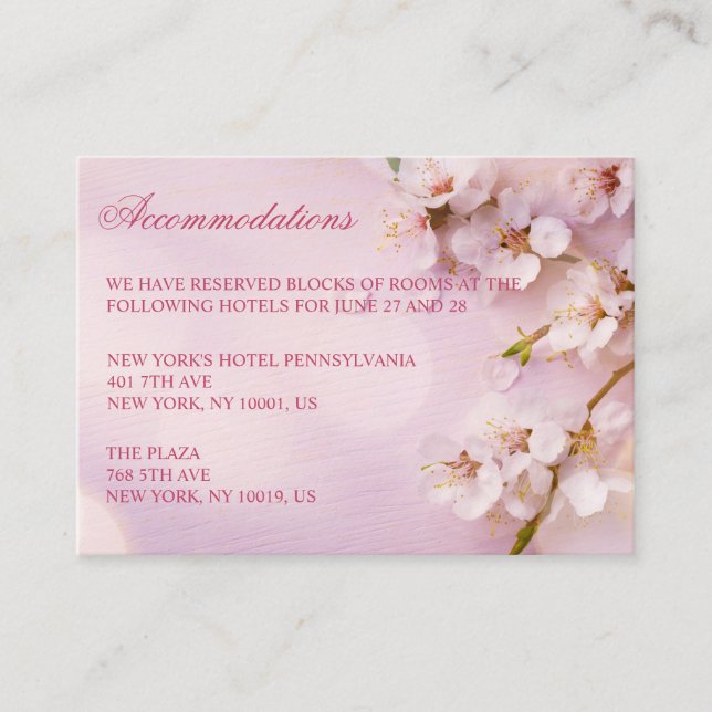 Cherry Blossom Elegant Wedding Accommodation Cards (Front)