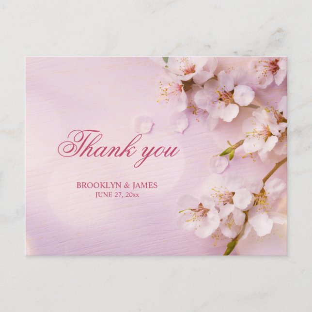 Cherry Blossom Elegant Wedding Thank You Postcards (Front)