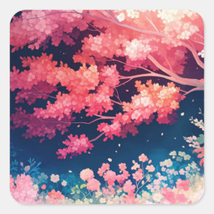 Cherry Blossom Embrace Square Sticker