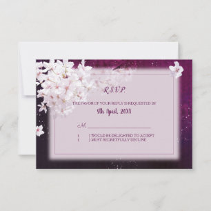 Cherry Blossom Evening Wedding RSVP Card