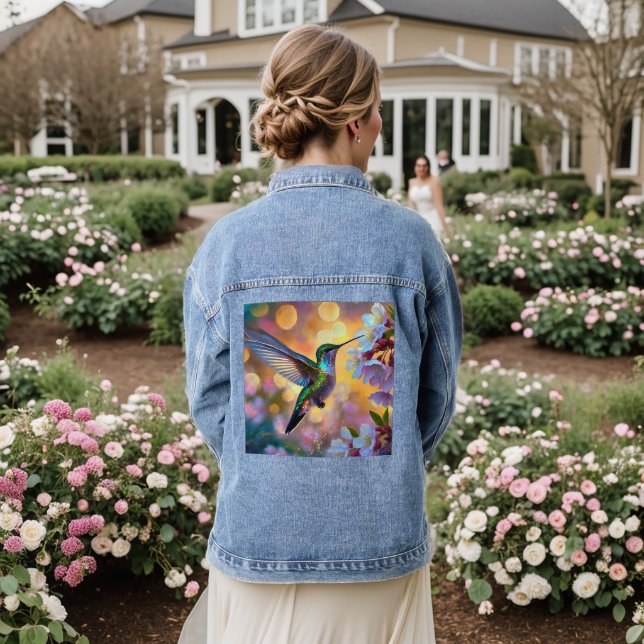 Cherry Blossom Fantasy Hummingbird Denim Jacket (Wedding Back)