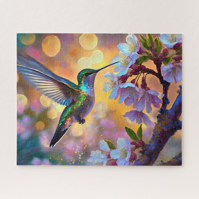 Cherry Blossom Fantasy Hummingbird Jigsaw Puzzle (Horizontal)