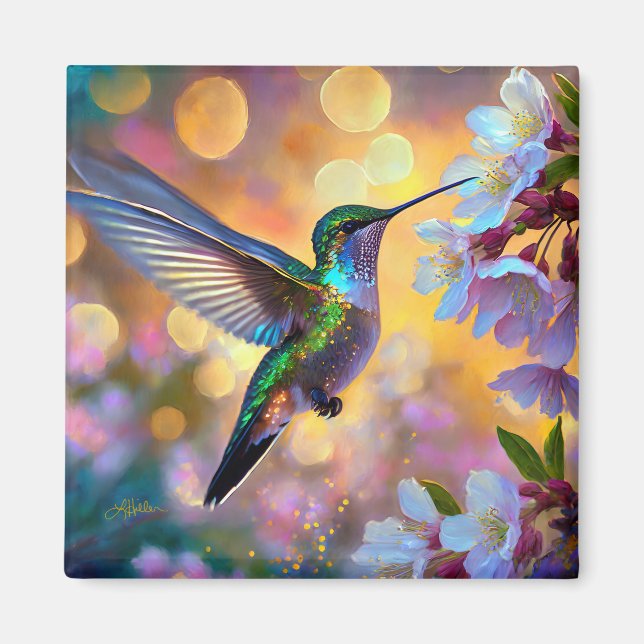 Cherry Blossom Fantasy Hummingbird Magnet (Front)