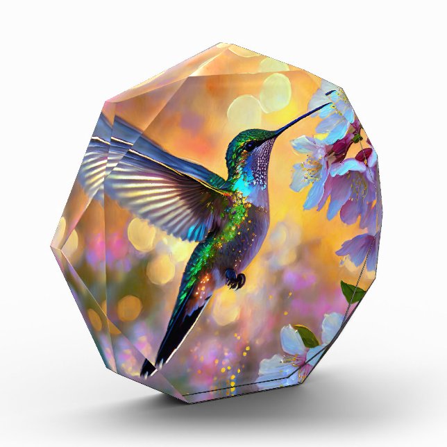 Cherry Blossom Fantasy Hummingbird Photo Block (Left)
