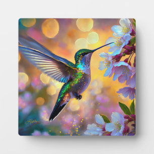 Cherry Blossom Fantasy Hummingbird Plaque