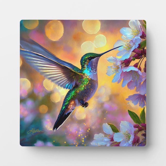 Cherry Blossom Fantasy Hummingbird Plaque (Front)