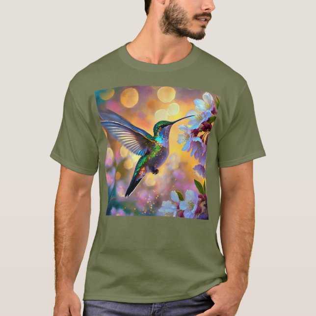 Cherry Blossom Fantasy Hummingbird T-Shirt (Front)