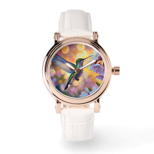Cherry Blossom Fantasy Hummingbird Watch (Front)