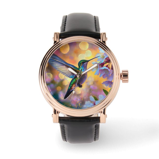 Cherry Blossom Fantasy Hummingbird Watch (Front)