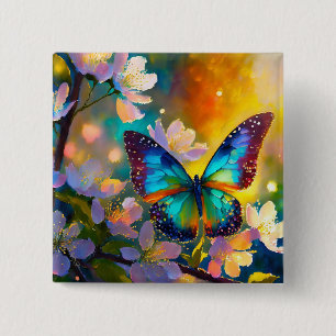 Cherry Blossom Fantasy Sunrise Butterfly 15 Cm Square Badge