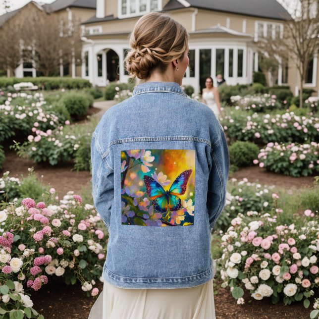 Cherry Blossom Fantasy Sunrise Butterfly Denim Jacket (Wedding Back)