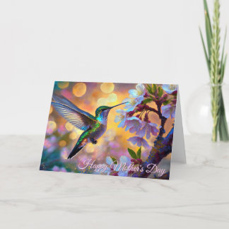 Cherry Blossom Fantasy Sunrise Hummingbird Card