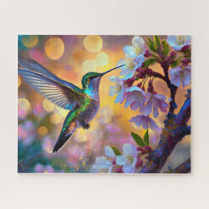 Cherry Blossom Fantasy Sunrise Hummingbird Jigsaw Puzzle