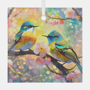 Cherry Blossom Fantasy Sunrise Songbirds Glass Tree Decoration