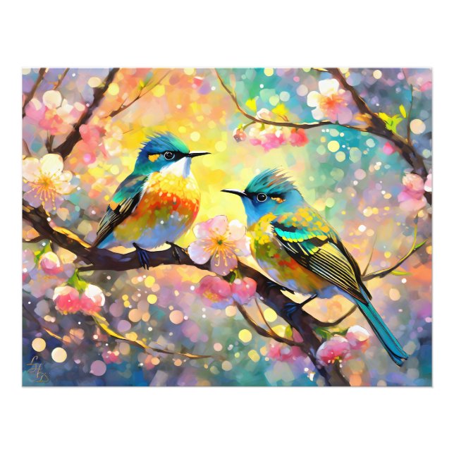 Cherry Blossom Fantasy Sunrise Songbirds Photo Print (Front)