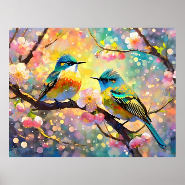 Cherry Blossom Fantasy Sunrise Songbirds Poster (Front)