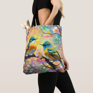 Cherry Blossom Fantasy Sunrise Songbirds Tote Bag