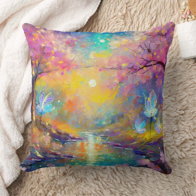 Cherry Blossom Fantasy Sunrise Stream Cushion (Blanket)