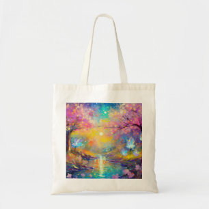 Cherry Blossom Fantasy Sunrise Stream Tote Bag