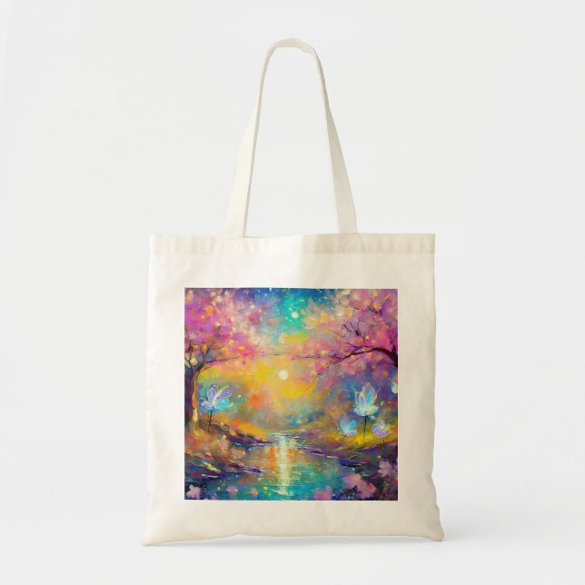 Cherry Blossom Fantasy Sunrise Stream Tote Bag (Front)