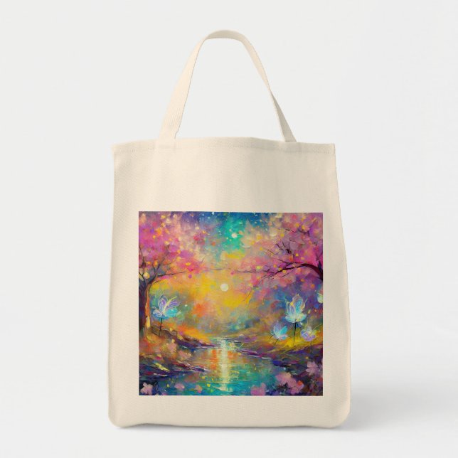 Cherry Blossom Fantasy Sunrise Stream Tote Bag (Front)