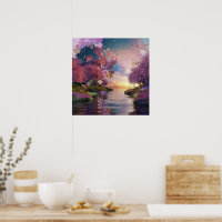 Cherry Blossom Fantasy: Tranquil Sunset Scene