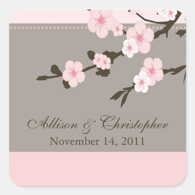 Cherry Blossom Favour Wedding Square Sticker/Seal Sticker (Front)