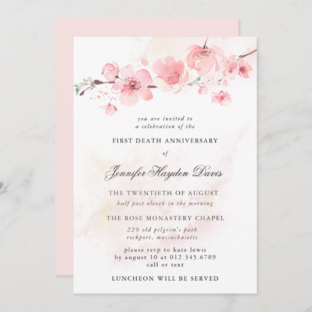 Cherry Blossom First Death Anniversary Invitation (Front/Back)