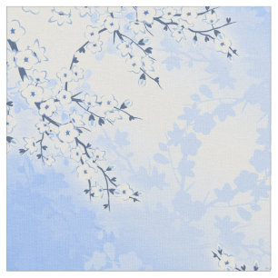 Cherry Blossom Floral Asia Blue White Fabric