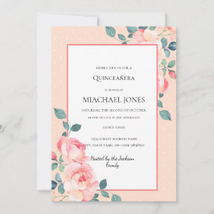Cherry Blossom Floral Blush Gold  Invitation