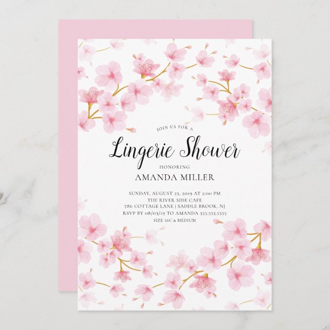 Cherry Blossom Floral Bridal Lingerie Shower Invitation (Front/Back)