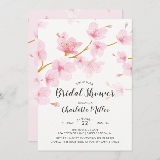 Cherry Blossom Floral Bridal Shower Invitation (Front/Back)