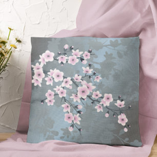Cherry Blossom Floral Dusty Pink  Dusty Blue  Cushion