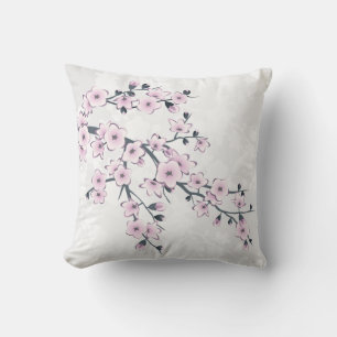 Cherry Blossom Floral Dusty Pink White Cushion