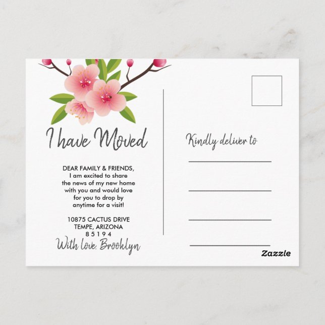 Cherry Blossom floral Have Moving  Postcard (Back)