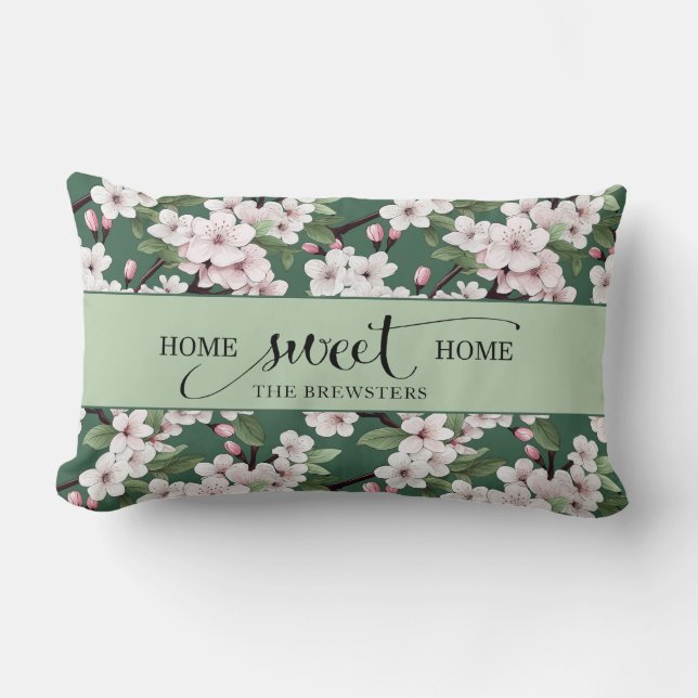 Cherry Blossom Floral Home Sweet Home Lumbar Cushion (Front)