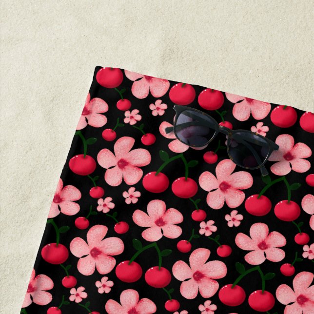Cherry Blossom Floral Pattern, Pink Flowers  Beach Towel (In Situ)
