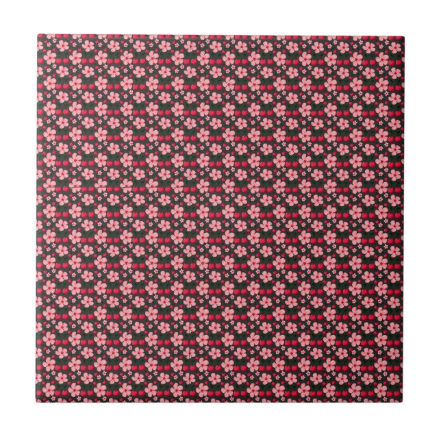 Cherry Blossom Floral Pattern, Pink Flowers  Ceramic Tile (Front)