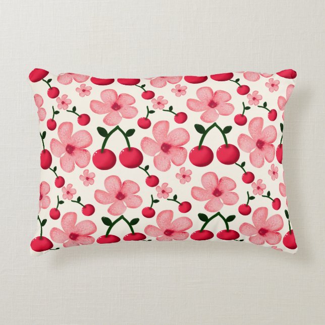 Cherry Blossom Floral Pattern, Pink Flowers  Decorative Cushion (Front)
