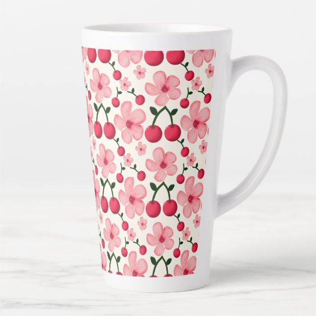 Cherry Blossom Floral Pattern, Pink Flowers  Latte Mug (Right)