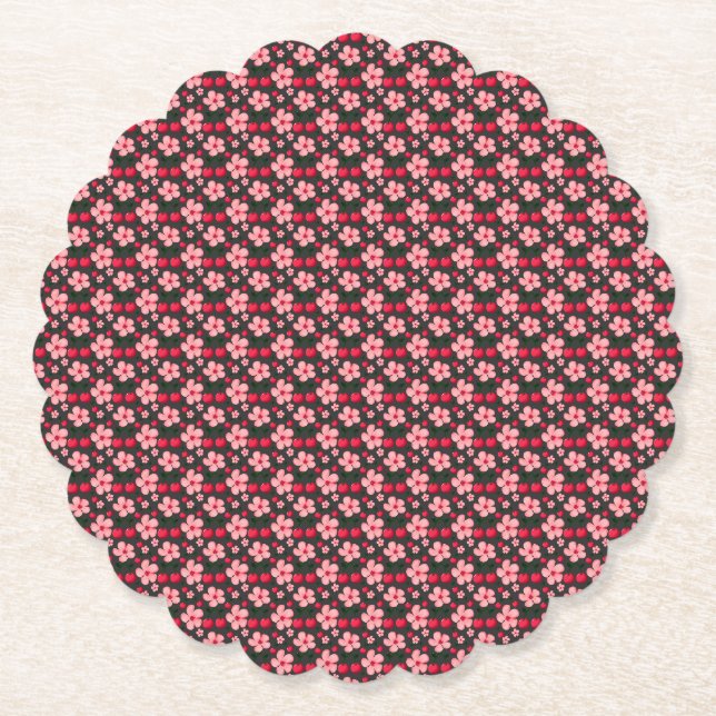 Cherry Blossom Floral Pattern, Pink Flowers  Paper Coaster (Front)